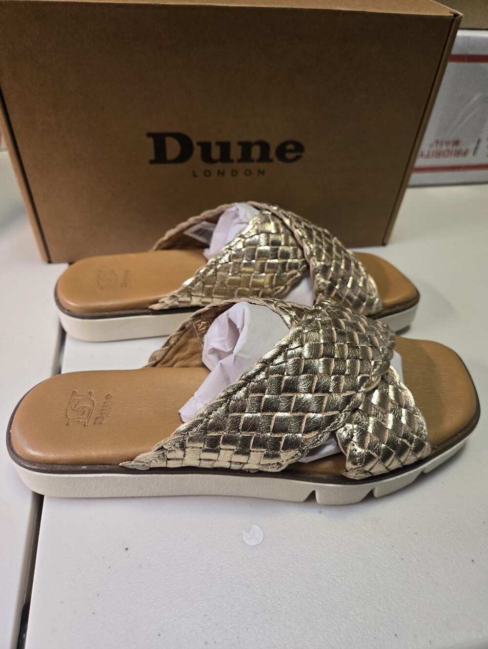 Dune London 516 Lexey Gold Leather Sandals - Womans 7